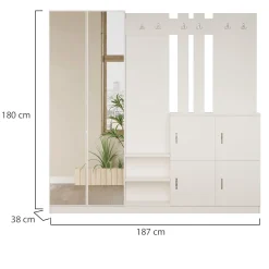 Mobile da Ingresso Beige Specchio Incluso Appendiabiti 187x38x180h cm, 9 Ripiani - Noviglio