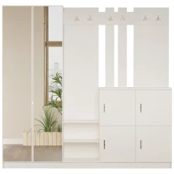 Mobile da Ingresso Beige Specchio Incluso Appendiabiti 187x38x180h cm, 9 Ripiani - Noviglio