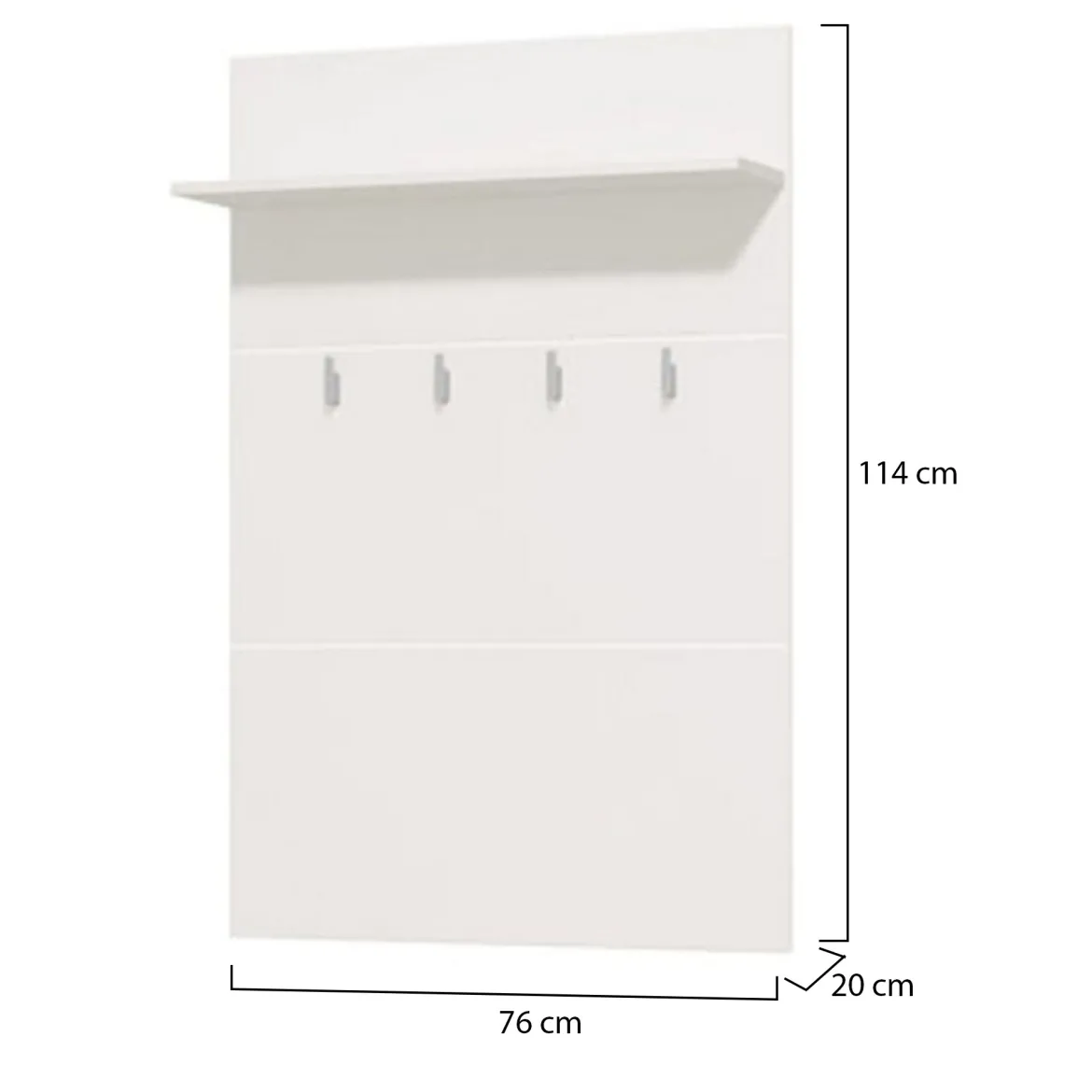 Mobile da Ingresso Bianco Bianco un Ripiano Appendiabiti 76x19.5x114h cm, Installazione Sospeso - Valdemone