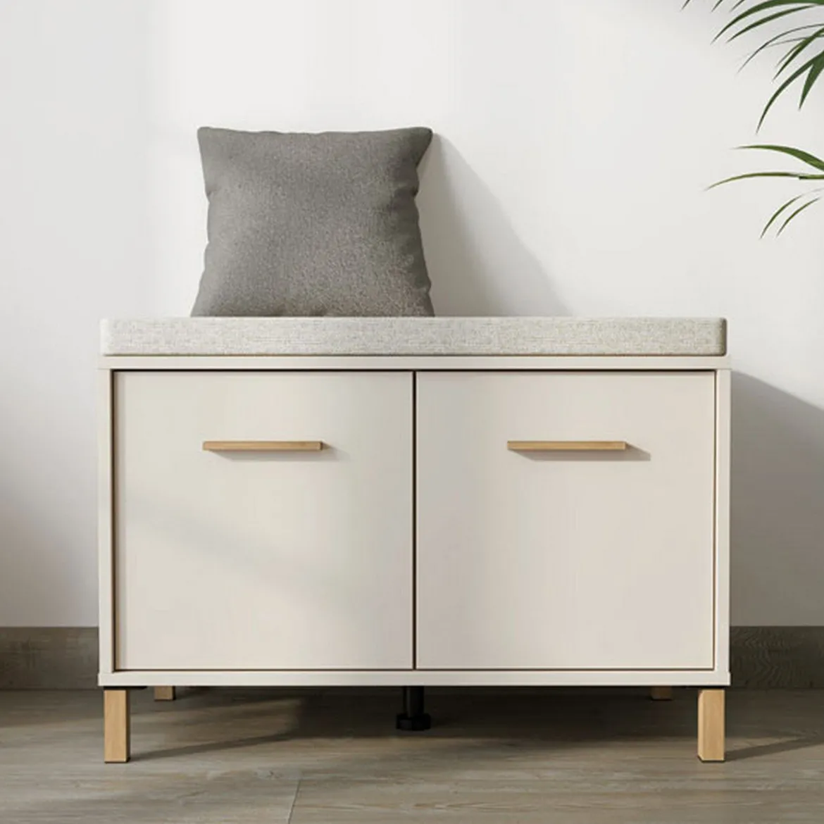Mobile da Ingresso Bianco Crema Marrone Noce 15 Paia Cassetti 123x30x186h cm, 4 Ripiani Made in Italy - Faicchio