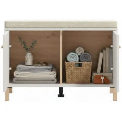 Mobile da Ingresso Bianco Crema Grigio Chiaro un Ripiano 2 Ante 80x40x57h cm, 2 Vani - Marciana