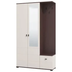 Mobile da Ingresso Bianco Crema Marrone Noce Specchio Incluso 4 Ripiani 116x35x197h cm, Appendiabiti - Raroto