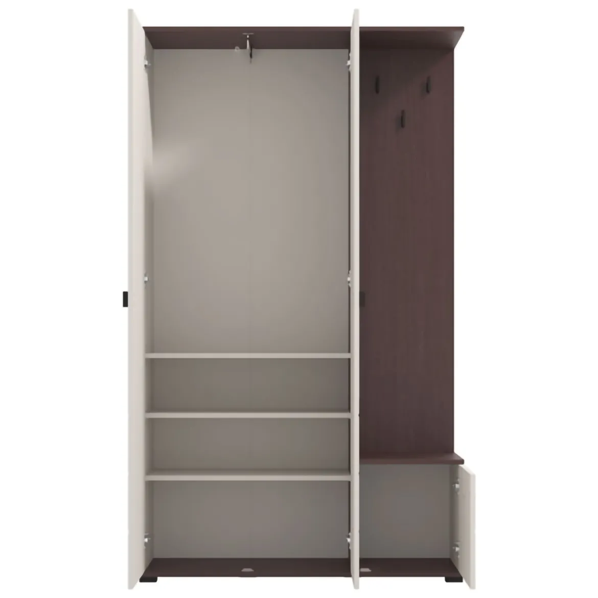 Mobile da Ingresso Bianco Crema Marrone Noce Specchio Incluso 4 Ripiani 116x35x197h cm, Appendiabiti - Raroto