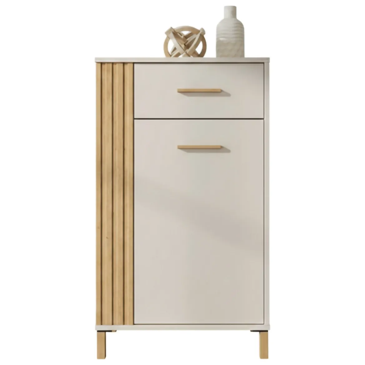 Mobile da Ingresso Bianco Crema Nero un Cassetto 2 Ripiani 51.5x35x98h cm, Un'anta - Trevi