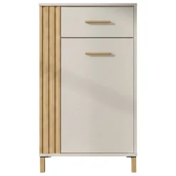 Mobile da Ingresso Bianco Crema Nero un Cassetto 2 Ripiani 51.5x35x98h cm, Un'anta - Trevi