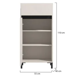 Mobile da Ingresso Bianco Crema Nero un Cassetto 2 Ripiani 54.5x40x109.5h cm, Un'anta - Pollenza