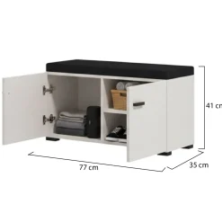 Mobile da Ingresso Bianco Crema Nero un Ripiano 2 Ante 80x40x57h cm, 2 Vani - Force
