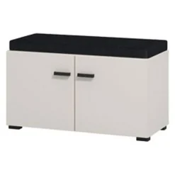 Mobile da Ingresso Bianco Crema Nero un Ripiano 2 Ante 80x40x57h cm, 2 Vani - Force