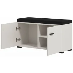 Mobile da Ingresso Bianco Crema Nero un Ripiano 2 Ante 80x40x57h cm, 2 Vani - Force
