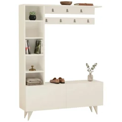 Mobile da Ingresso Bianco Grigio Appendiabiti 6 Ripiani 120x32x162h cm, Apertura a Ribalta - Gordona