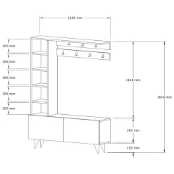 Mobile da Ingresso Bianco Grigio Appendiabiti 6 Ripiani 120x32x162h cm, Apertura a Ribalta - Gordona