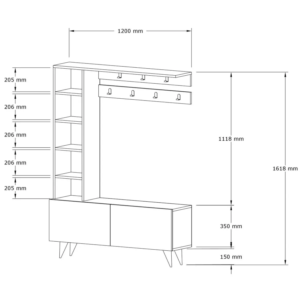 Mobile da Ingresso Bianco Grigio Appendiabiti 6 Ripiani 120x32x162h cm, Apertura a Ribalta - Gordona