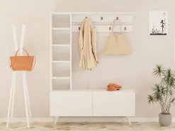 Mobile da Ingresso Bianco Grigio Appendiabiti 6 Ripiani 120x32x162h cm, Apertura a Ribalta - Gordona