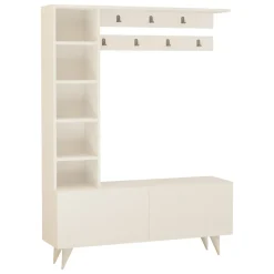 Mobile da Ingresso Bianco Grigio Appendiabiti 6 Ripiani 120x32x162h cm, Apertura a Ribalta - Gordona