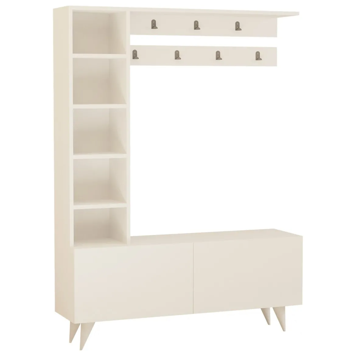 Mobile da Ingresso Bianco Grigio Appendiabiti 6 Ripiani 120x32x162h cm, Apertura a Ribalta - Gordona