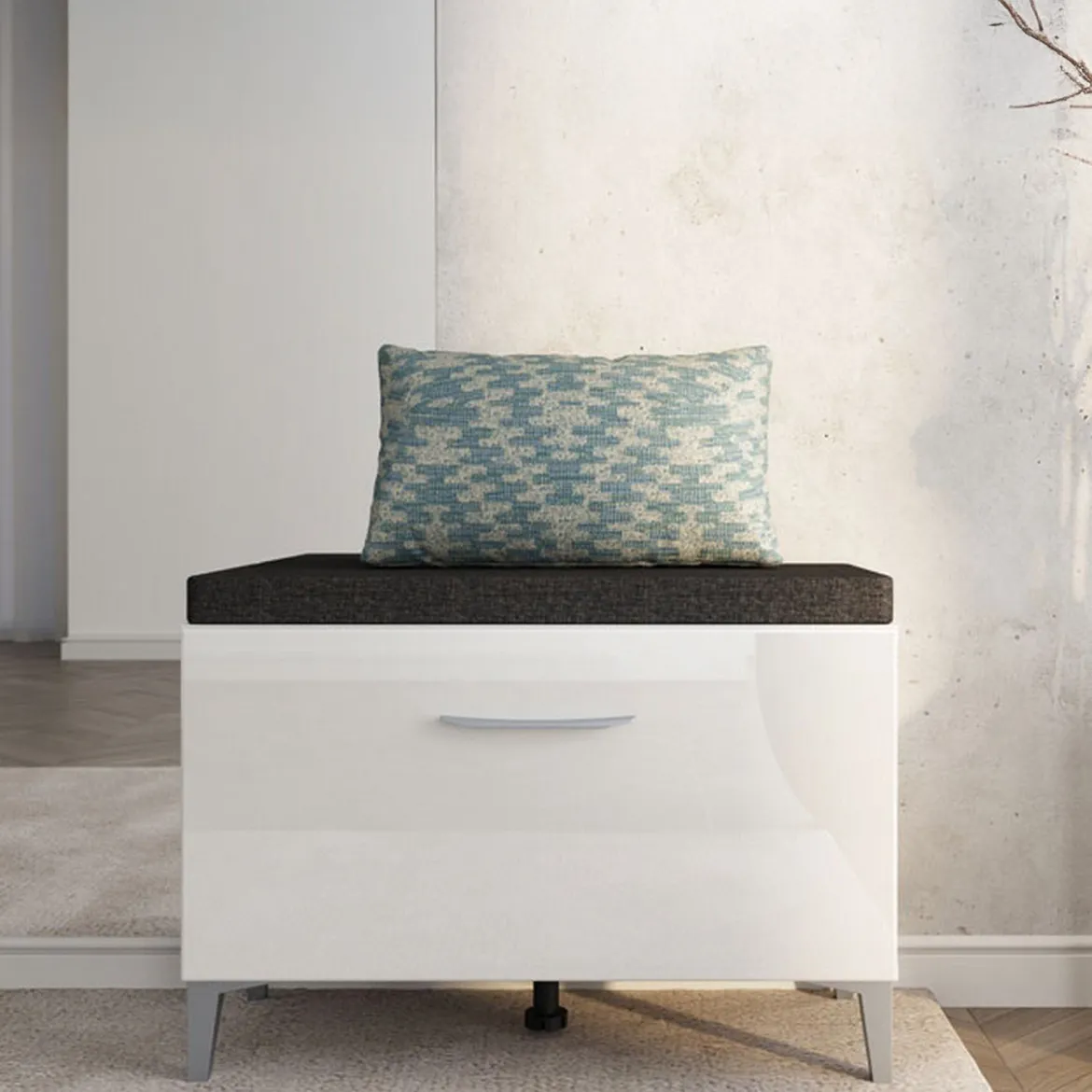 Mobile da Ingresso Bianco Grigio un Ripiano 2 Ante 79x35x45h cm, 2 Vani - Cannole