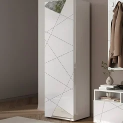 Mobile da Ingresso Bianco Lucido Bianco Appendiabiti 6 Paia 78x31x186.5h cm, 2 Ripiani - Medolla