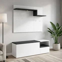 Mobile da Ingresso Bianco Lucido Grigio Ardesia 3 Ripiani Appendiabiti 120x40x154h cm, 2 Ante Made in Italy - Graziella
