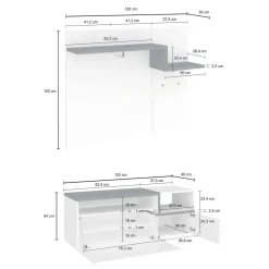 Mobile da Ingresso Bianco Lucido Grigio Ardesia 3 Ripiani Appendiabiti 120x40x154h cm, 2 Ante Made in Italy - Graziella
