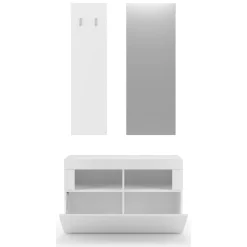 Mobile da Ingresso Bianco Lucido Specchio Incluso 4 Paia 91x36x165h cm, 2 Ripiani - Toirano