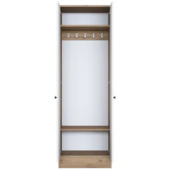 Mobile da Ingresso Bianco Marrone Noce 2 Ripiani Appendiabiti 60x38x183h cm, 2 Ante - Tursi