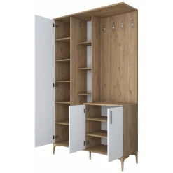 Mobile da Ingresso Bianco Marrone Noce Specchio Incluso Appendiabiti 120x38x199h cm, 11 Ripiani - Priero