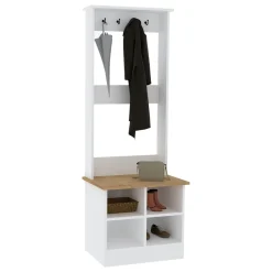 Mobile da Ingresso Bianco Marrone Rovere 6 Ripiani Appendiabiti 64x43x175h cm, 4 Vani - Verderio