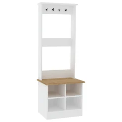 Mobile da Ingresso Bianco Marrone Rovere 6 Ripiani Appendiabiti 64x43x175h cm, 4 Vani - Verderio