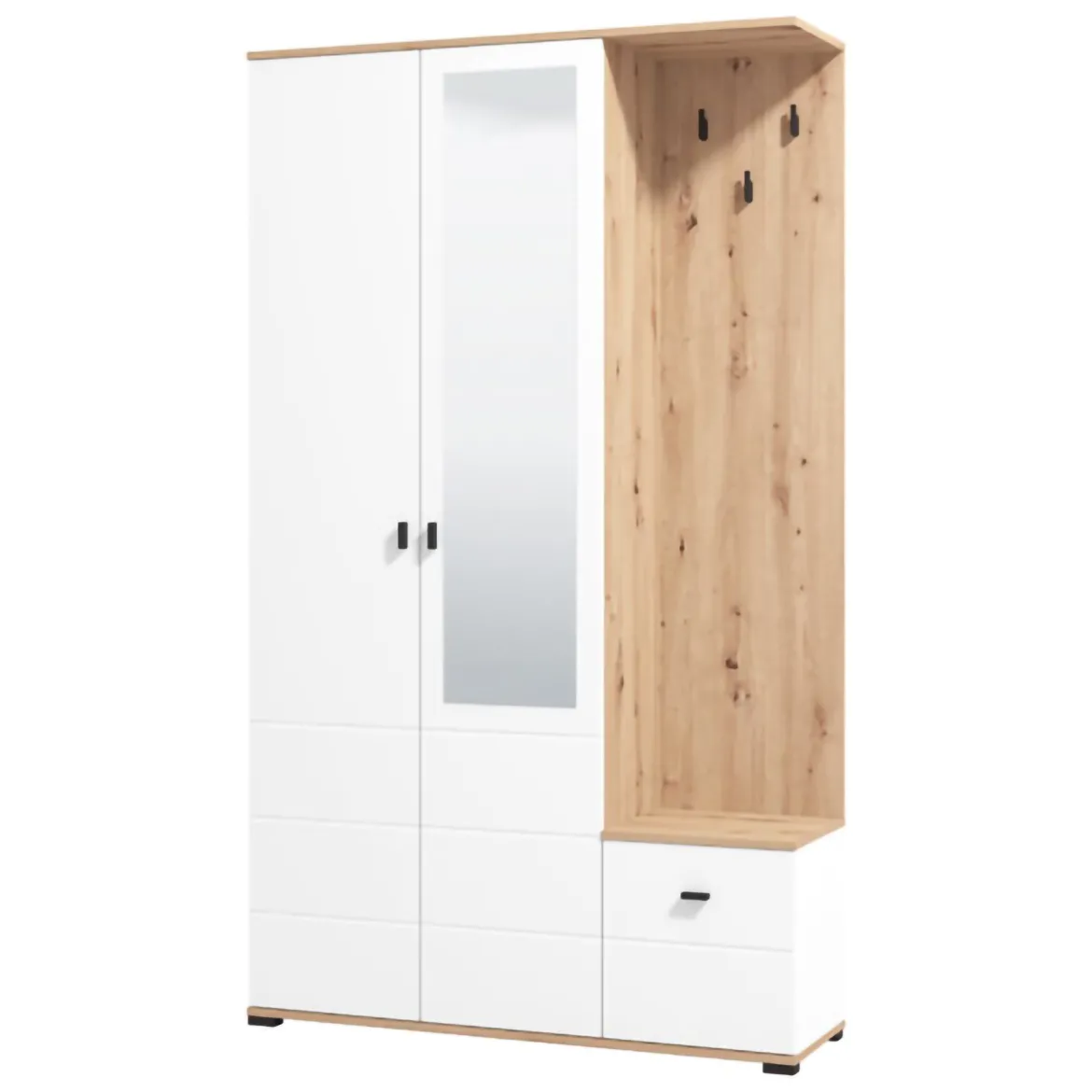 Mobile da Ingresso Bianco Marrone Rovere Nodi Specchio Incluso un Cassetto 82x30x16h cm, un Ripiano - Ingria