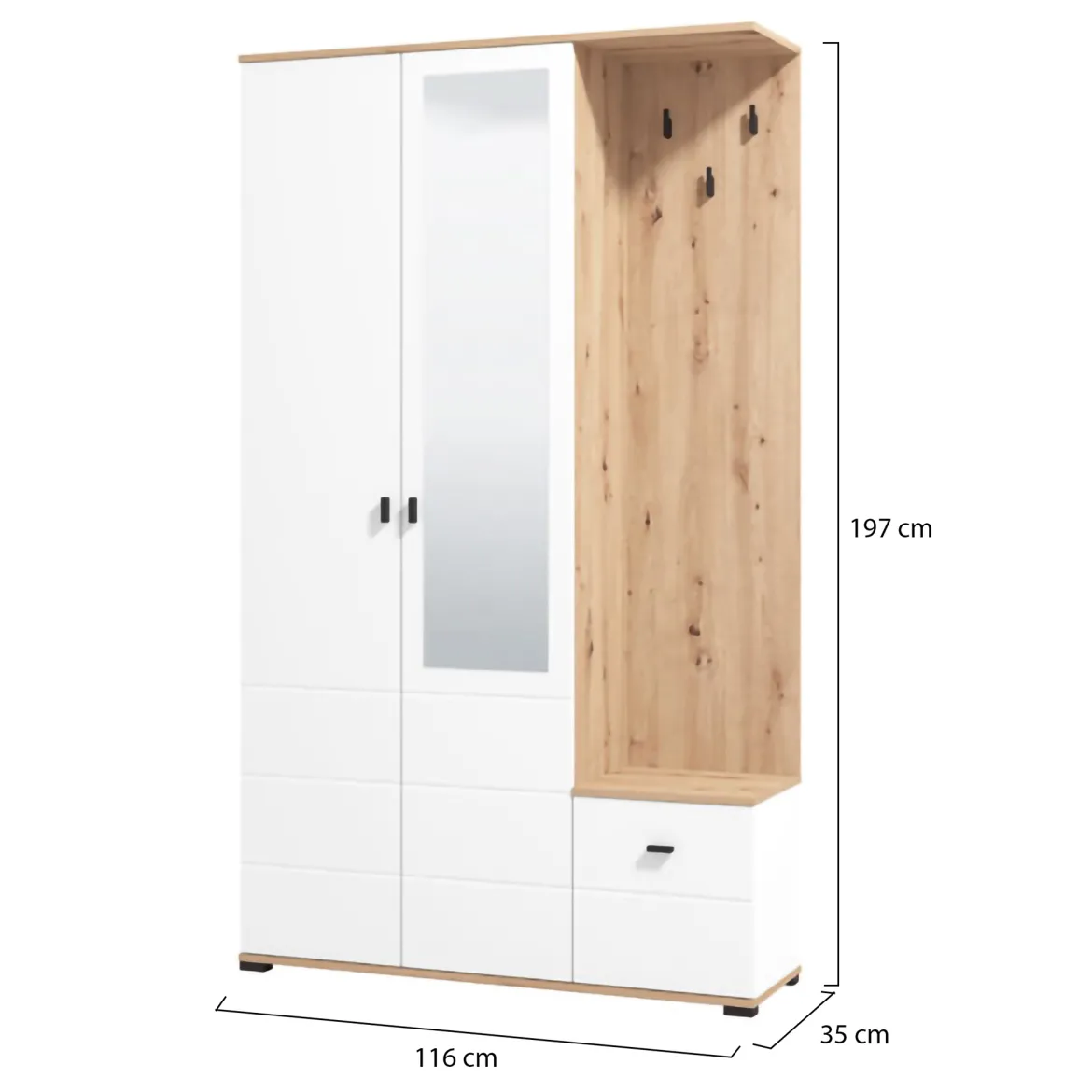 Mobile da Ingresso Bianco Marrone Rovere Nodi Specchio Incluso un Cassetto 82x30x16h cm, un Ripiano - Ingria