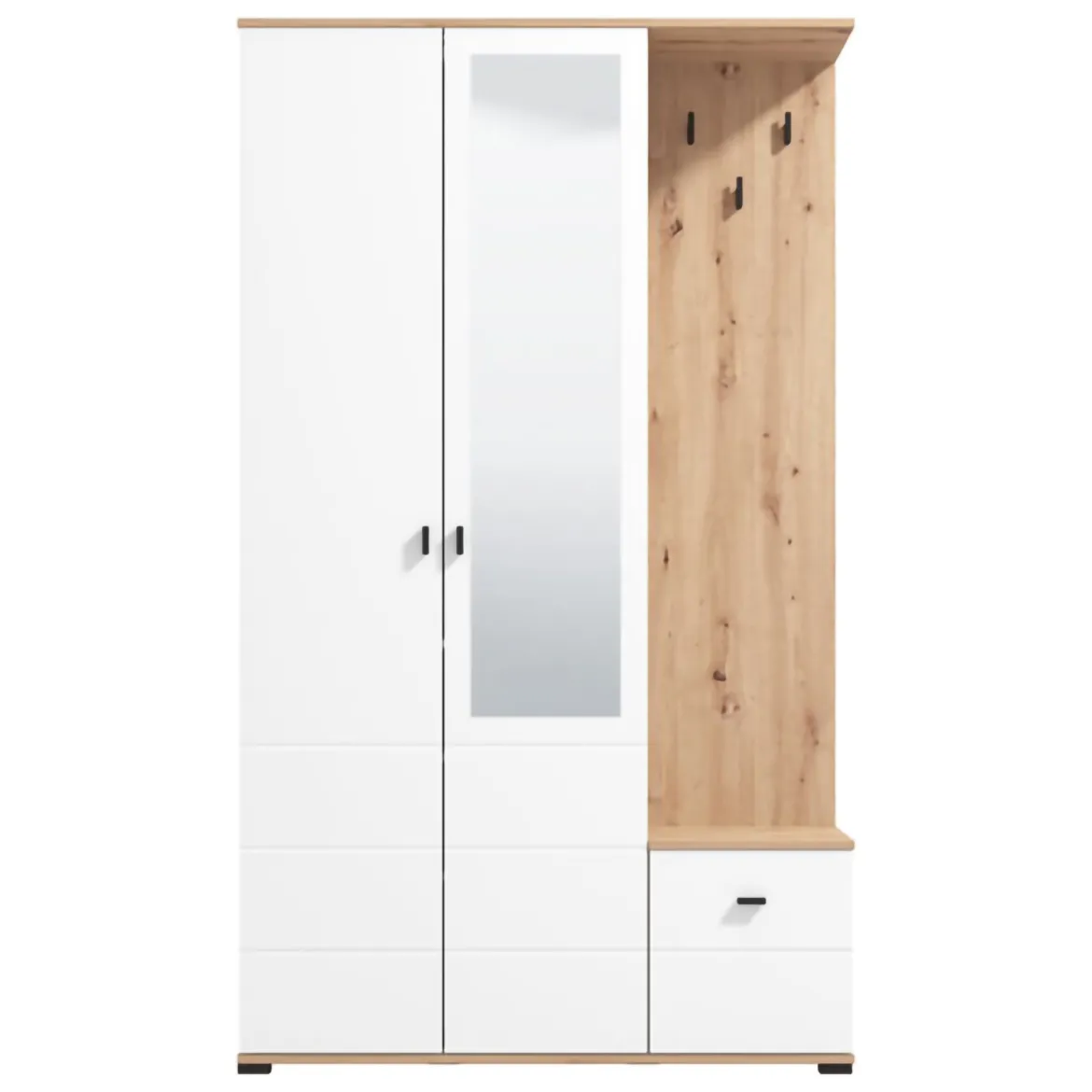 Mobile da Ingresso Bianco Marrone Rovere Nodi Specchio Incluso un Cassetto 82x30x16h cm, un Ripiano - Ingria