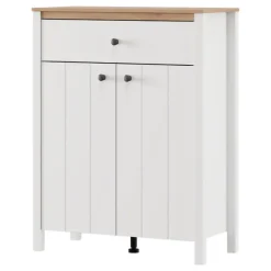 Mobile da Ingresso Bianco Marrone Rovere Nodi un Cassetto 2 Ripiani 86x40x111h cm, 2 Ante - Russel