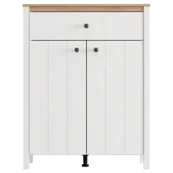 Mobile da Ingresso Bianco Marrone Rovere Specchio Incluso 5 Ripiani 120x40x45h cm, Appendiabiti - Crespino