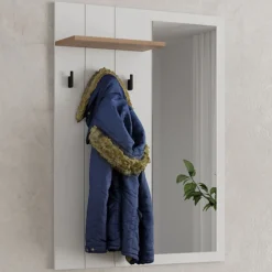 Mobile da Ingresso Bianco Marrone Rovere Specchio Incluso un Ripiano 83x29x190h cm, 2 Cassetti - Legionari