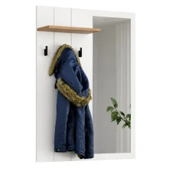 Mobile da Ingresso Bianco Marrone Rovere Specchio Incluso un Ripiano 83x29x190h cm, 2 Cassetti - Legionari