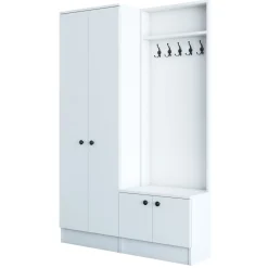 Mobile da Ingresso Bianco Nero 3 Ripiani Appendiabiti 120x37x183h cm, 4 Ante - Grue