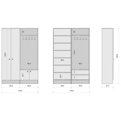Mobile da Ingresso Bianco Nero 5 Ripiani Appendiabiti 120x37x183h cm, 4 Ante - Grue