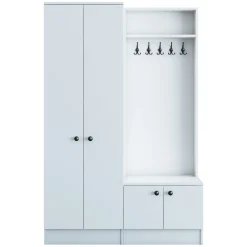 Mobile da Ingresso Bianco Nero 5 Ripiani Appendiabiti 120x37x183h cm, 4 Ante - Grue