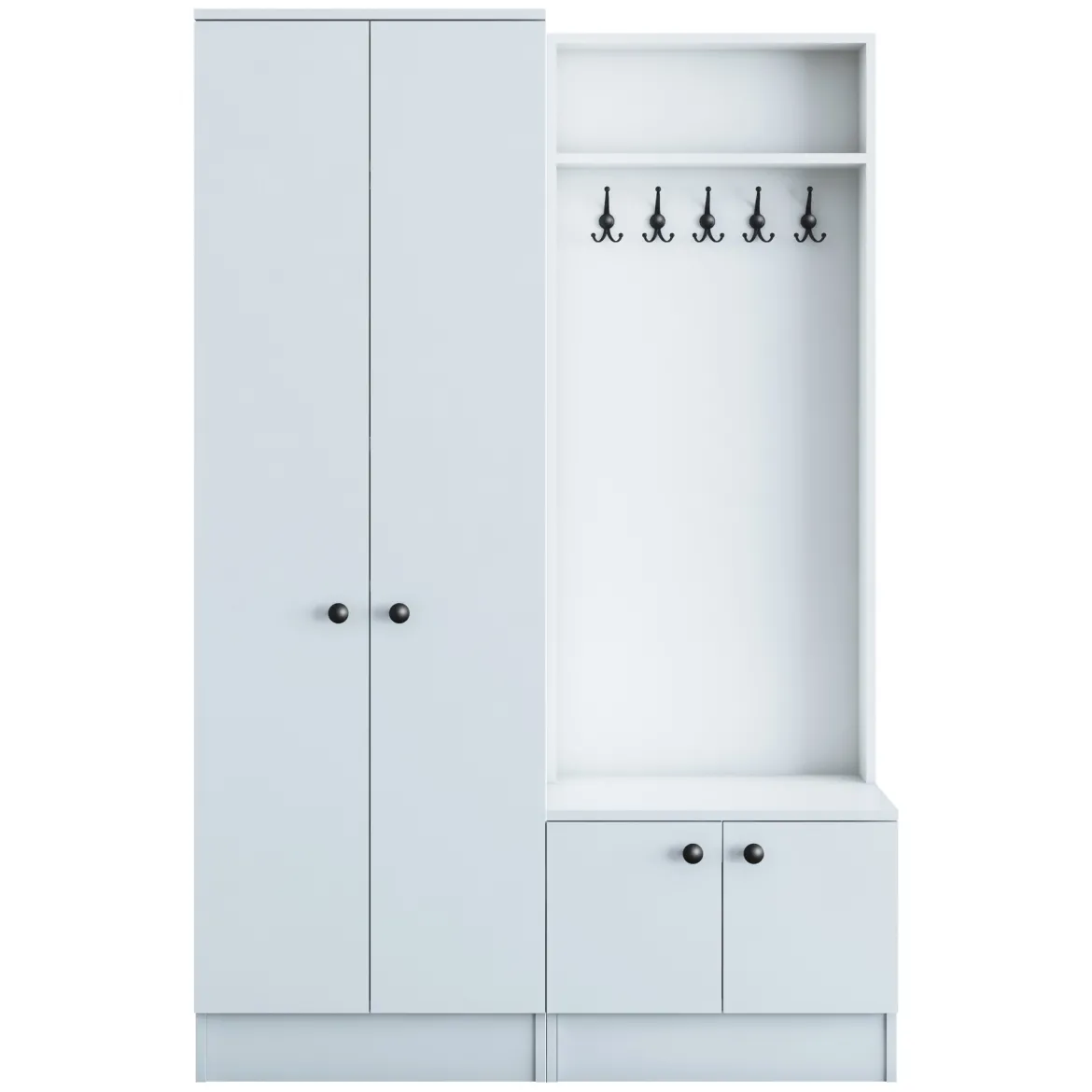 Mobile da Ingresso Bianco Nero 5 Ripiani Appendiabiti 120x37x183h cm, 4 Ante - Grue