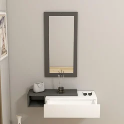 Mobile da Ingresso Bianco Nero Antracite Specchio Incluso un Cassetto 82x30x16h cm, un Ripiano - Ingria