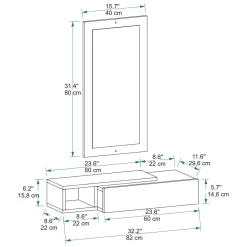 Mobile da Ingresso Bianco Nero Appendiabiti 6 Ripiani 112x35x170h cm, Apertura a Ribalta - Aiello