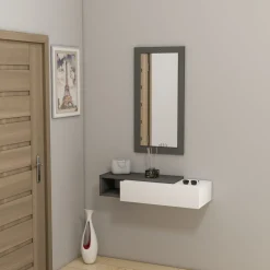 Mobile da Ingresso Bianco Nero Appendiabiti 6 Ripiani 112x35x170h cm, Apertura a Ribalta - Aiello