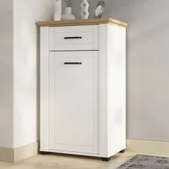 Mobile da Ingresso Bianco Opaco Marrone Rovere un Cassetto 2 Ripiani 60.5x41x105h cm, Un'anta - Rogeno