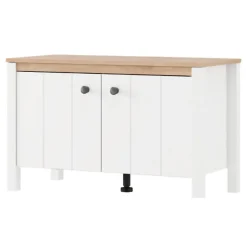 Mobile da Ingresso Bianco Opaco Marrone Rovere un Ripiano 2 Ante 86x40x54h cm, Anta Effetto Rigato - Tekapo