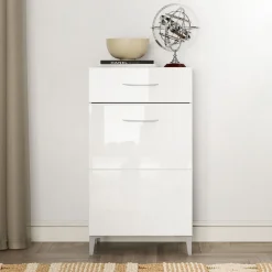 Mobile da Ingresso Bianco 2 Ripiani un Cassetto 58x35x104.5h cm, Un'anta - Ossona