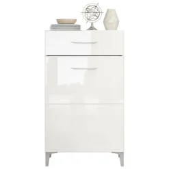 Mobile da Ingresso Bianco 2 Ripiani un Cassetto 58x35x104.5h cm, Un'anta - Ossona