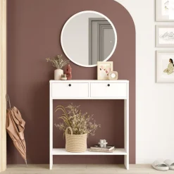 Mobile da Ingresso Bianco Specchio Incluso Modulabile 80x24x90h cm, 2 Ante - Chiarano