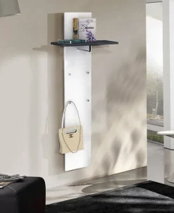 Mobile da ingresso elegante sospeso bianco lucido e ardesia 50x140h cm - Nives