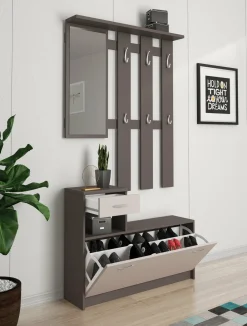 Mobile da ingresso Garolfo, 100x25h180 cm, Bianco e Betulla