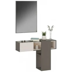 Mobile da Ingresso Grigio Beige Specchio Incluso un Cassetto 100x31x75h cm, un Vano - Daba